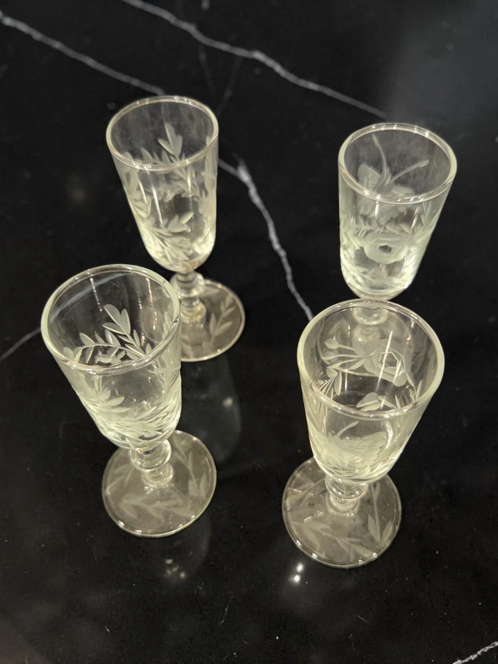 Vintage Etched Crystal Stemware Set - Clear Glass, 4-Piece 2oz Each